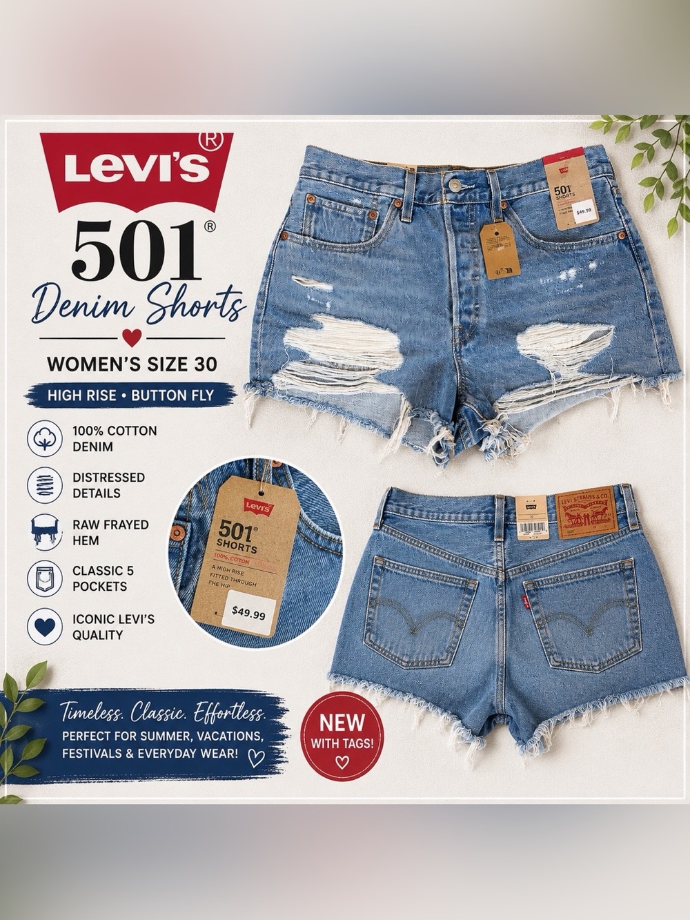 Levi's Distressed Light Blue High-Rise Jean Shorts